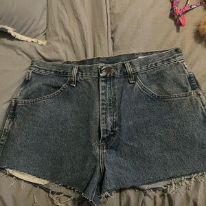 Blue Jean Shorts with Frayed Hem and Relaxed Fit